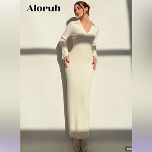 NWOT Elegant Cream Long Bell Sleeve Knit Midi Dress